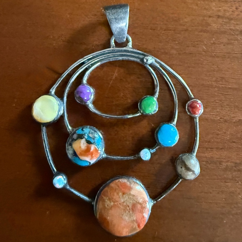 A Turquoise Network Pendant- Colorful Planetary Pendant made of Sterling Silver - Picture 3 of 8